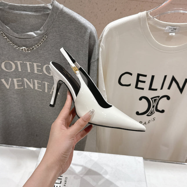 JUDY TRIOMPHE STILETTO SLINGBACK 75MM IN WHITE PATENT CALFSKIN