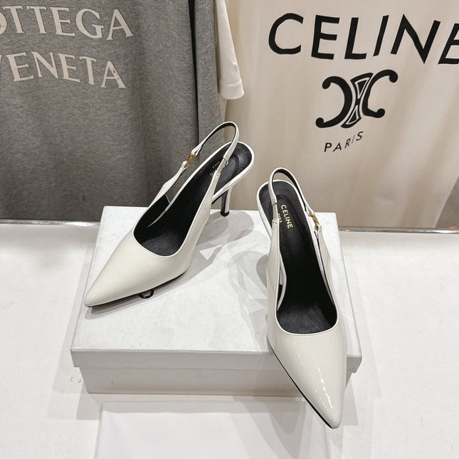 JUDY TRIOMPHE STILETTO SLINGBACK 75MM IN WHITE PATENT CALFSKIN