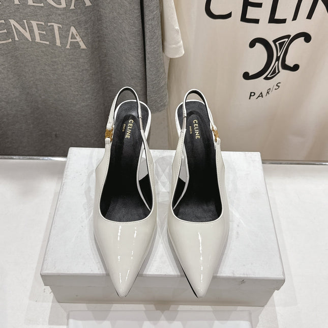 JUDY TRIOMPHE STILETTO SLINGBACK 75MM IN WHITE PATENT CALFSKIN