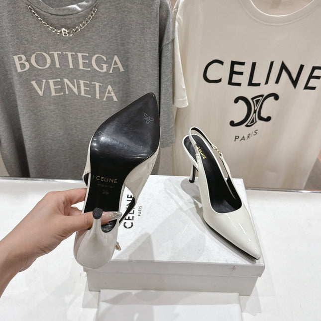 JUDY TRIOMPHE STILETTO SLINGBACK 75MM IN WHITE PATENT CALFSKIN