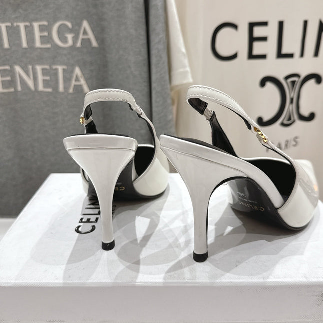JUDY TRIOMPHE STILETTO SLINGBACK 75MM IN WHITE PATENT CALFSKIN