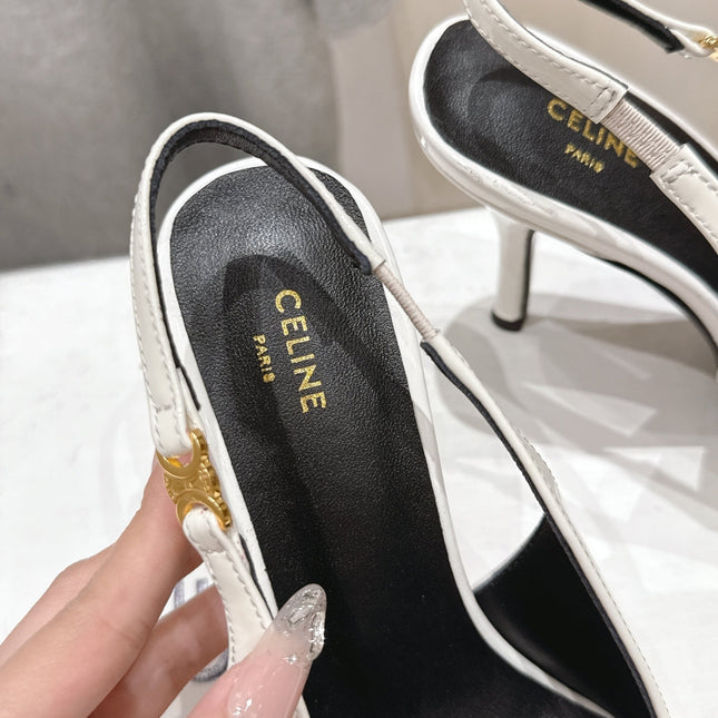 JUDY TRIOMPHE STILETTO SLINGBACK 75MM IN WHITE PATENT CALFSKIN