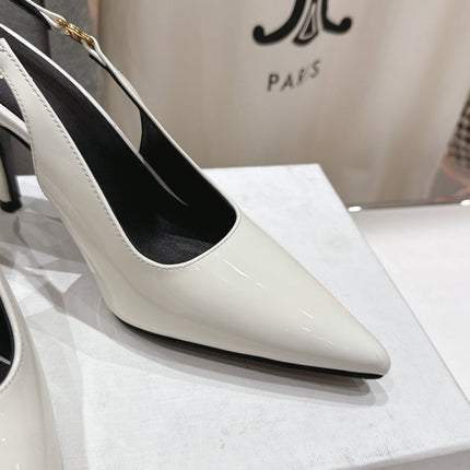 JUDY TRIOMPHE STILETTO SLINGBACK 75MM IN WHITE PATENT CALFSKIN