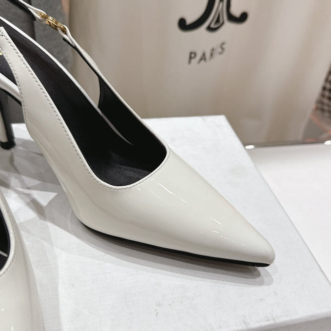 JUDY TRIOMPHE STILETTO SLINGBACK 75MM IN WHITE PATENT CALFSKIN