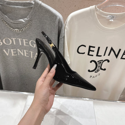 JUDY TRIOMPHE STILETTO SLINGBACK 75MM IN BLACK PATENT CALFSKIN