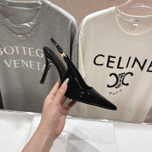 JUDY TRIOMPHE STILETTO SLINGBACK 75MM IN BLACK PATENT CALFSKIN