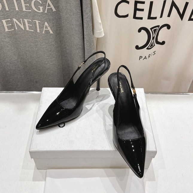 JUDY TRIOMPHE STILETTO SLINGBACK 75MM IN BLACK PATENT CALFSKIN