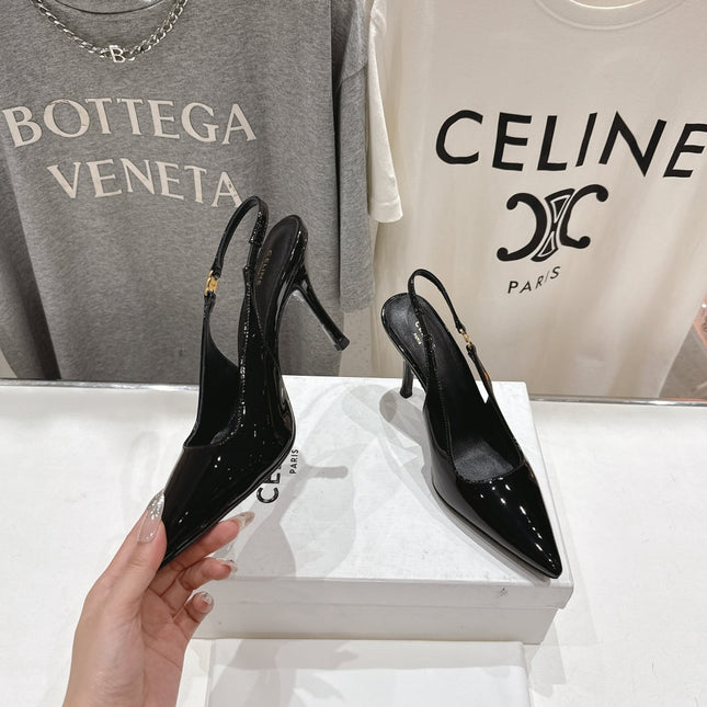 JUDY TRIOMPHE STILETTO SLINGBACK 75MM IN BLACK PATENT CALFSKIN