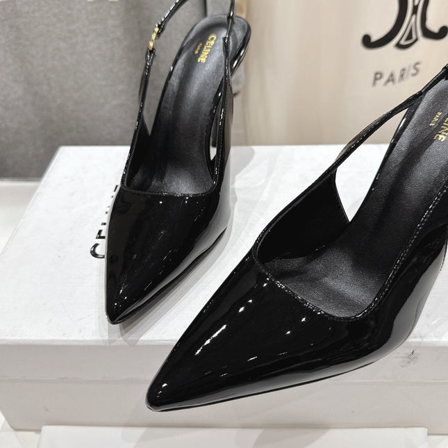 JUDY TRIOMPHE STILETTO SLINGBACK 75MM IN BLACK PATENT CALFSKIN