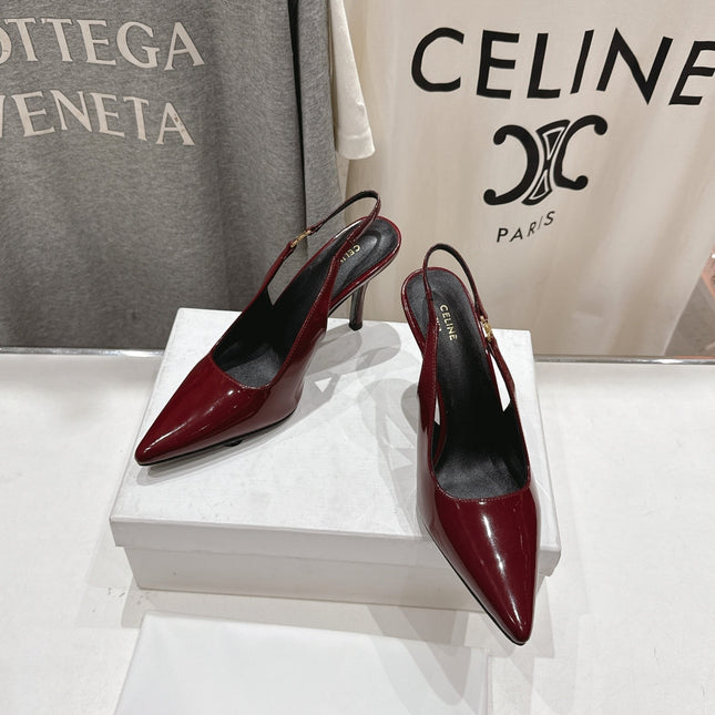 JUDY TRIOMPHE STILETTO SLINGBACK 75MM IN BURGUNDY RED PATENT CALFSKIN