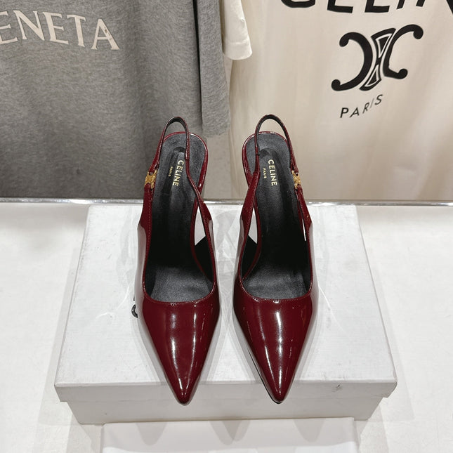 JUDY TRIOMPHE STILETTO SLINGBACK 75MM IN BURGUNDY RED PATENT CALFSKIN