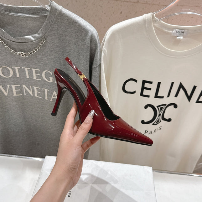 JUDY TRIOMPHE STILETTO SLINGBACK 75MM IN BURGUNDY RED PATENT CALFSKIN