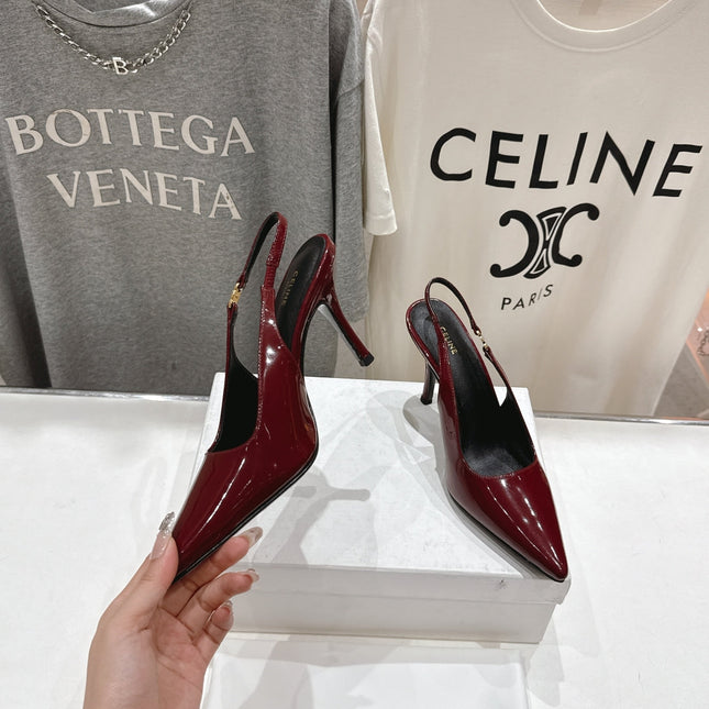 JUDY TRIOMPHE STILETTO SLINGBACK 75MM IN BURGUNDY RED PATENT CALFSKIN