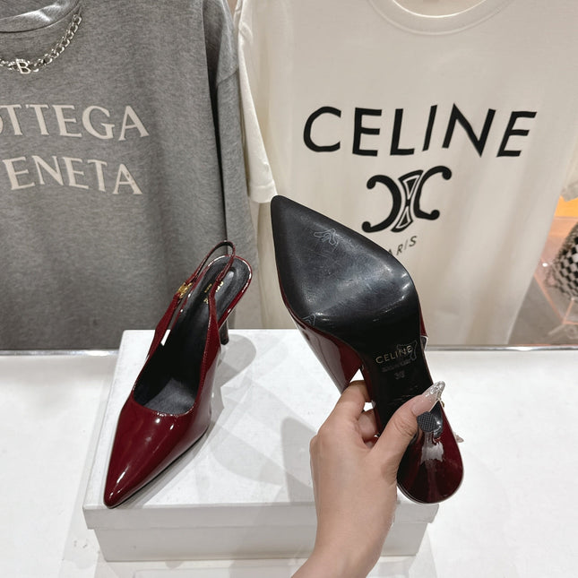JUDY TRIOMPHE STILETTO SLINGBACK 75MM IN BURGUNDY RED PATENT CALFSKIN