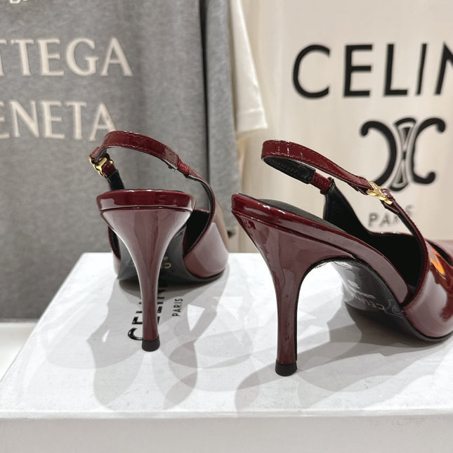 JUDY TRIOMPHE STILETTO SLINGBACK 75MM IN BURGUNDY RED PATENT CALFSKIN