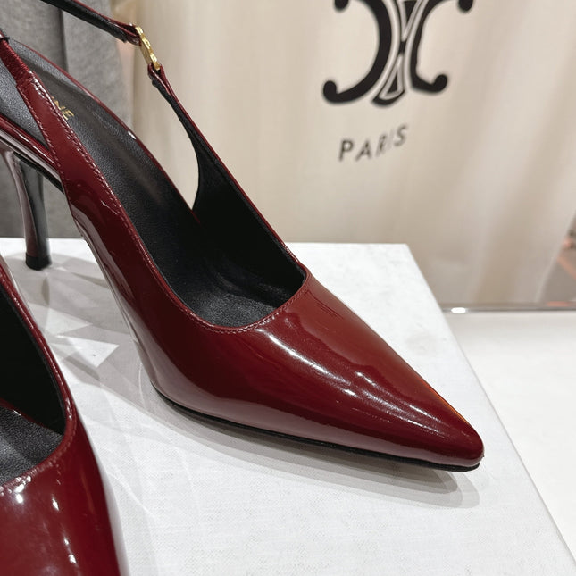 JUDY TRIOMPHE STILETTO SLINGBACK 75MM IN BURGUNDY RED PATENT CALFSKIN