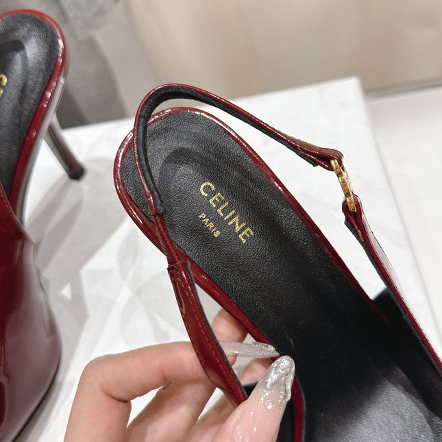JUDY TRIOMPHE STILETTO SLINGBACK 75MM IN BURGUNDY RED PATENT CALFSKIN
