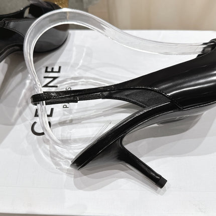 JUDY CAP TOE SLINGBACK 65MM IN BLACK SHINY CALFSKIN AND GOLD SNAKE EMBOSSED LEATHER