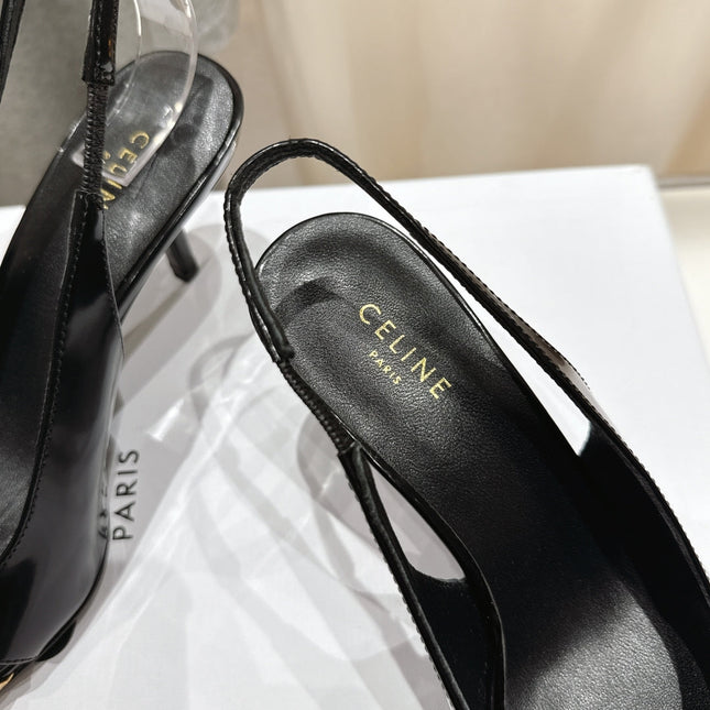 JUDY CAP TOE SLINGBACK 65MM IN BLACK SHINY CALFSKIN AND GOLD SNAKE EMBOSSED LEATHER