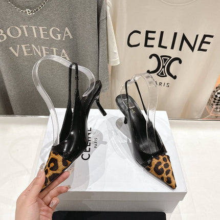 JUDY CAP TOE SLINGBACK 65MM IN BLACK PATENT CALFSKIN AND LEOPARD PRINTED HAIRY CALFSKIN
