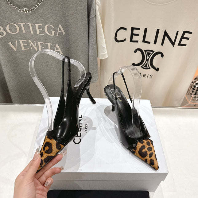 JUDY CAP TOE SLINGBACK 65MM IN BLACK PATENT CALFSKIN AND LEOPARD PRINTED HAIRY CALFSKIN