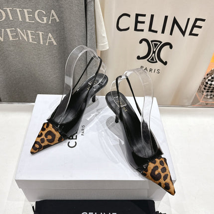 JUDY CAP TOE SLINGBACK 65MM IN BLACK PATENT CALFSKIN AND LEOPARD PRINTED HAIRY CALFSKIN