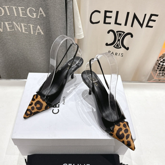 JUDY CAP TOE SLINGBACK 65MM IN BLACK PATENT CALFSKIN AND LEOPARD PRINTED HAIRY CALFSKIN