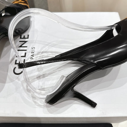 JUDY CAP TOE SLINGBACK 65MM IN BLACK PATENT CALFSKIN AND LEOPARD PRINTED HAIRY CALFSKIN
