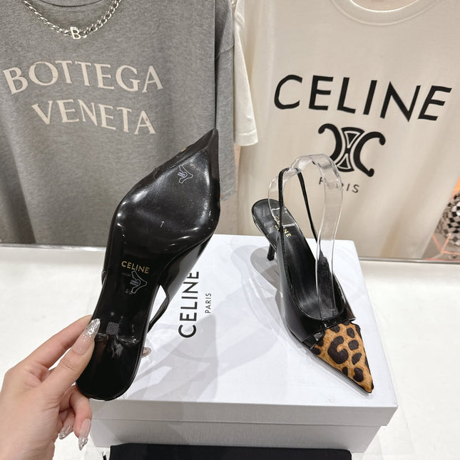 JUDY CAP TOE SLINGBACK 65MM IN BLACK PATENT CALFSKIN AND LEOPARD PRINTED HAIRY CALFSKIN