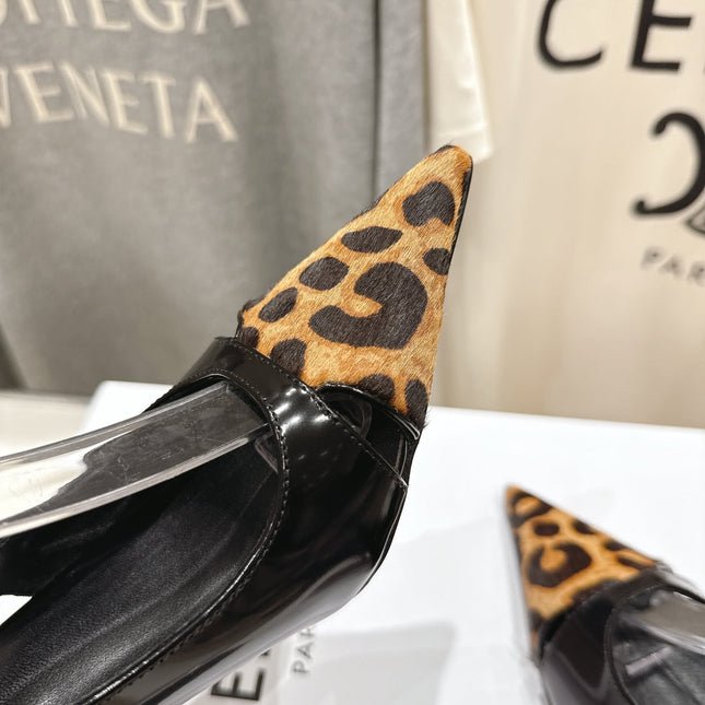 JUDY CAP TOE SLINGBACK 65MM IN BLACK PATENT CALFSKIN AND LEOPARD PRINTED HAIRY CALFSKIN
