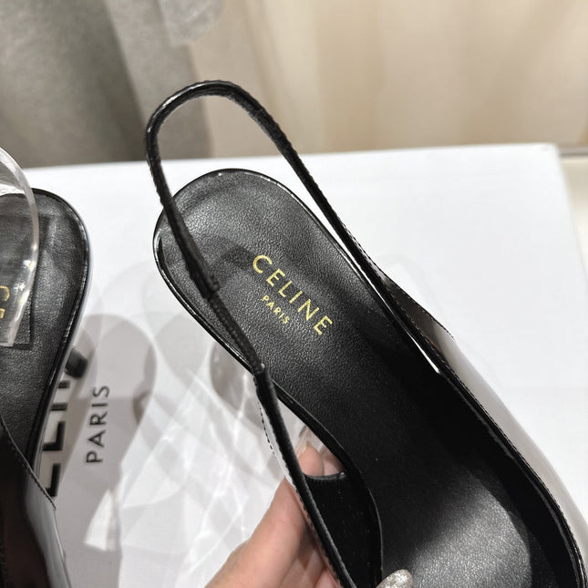 JUDY CAP TOE SLINGBACK 65MM IN BLACK PATENT CALFSKIN AND LEOPARD PRINTED HAIRY CALFSKIN
