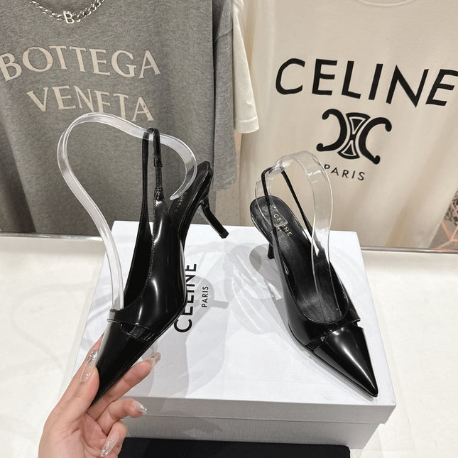 JUDY CAP TOE SLINGBACK 65MM IN BLACK SMOOTH AND SHINY CALFSKIN