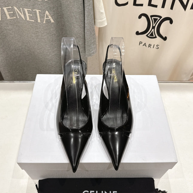 JUDY CAP TOE SLINGBACK 65MM IN BLACK SMOOTH AND SHINY CALFSKIN