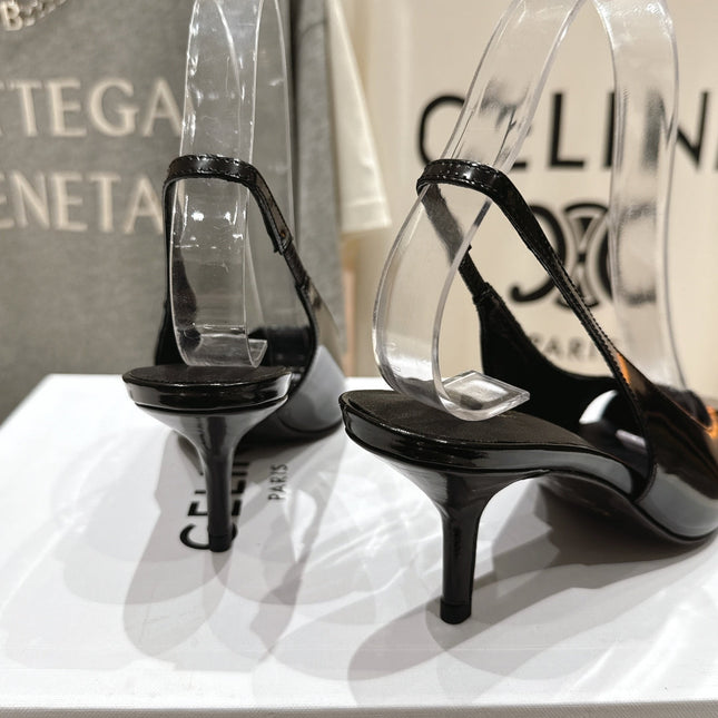 JUDY CAP TOE SLINGBACK 65MM IN BLACK SMOOTH AND SHINY CALFSKIN