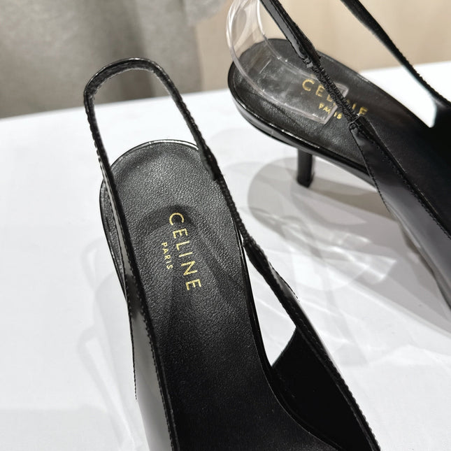 JUDY CAP TOE SLINGBACK 65MM IN BLACK SMOOTH AND SHINY CALFSKIN