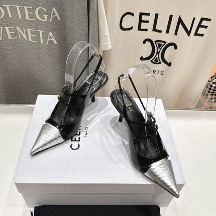 JUDY DOUBLE STRAP MARY JANE SLINGBACK 65MM IN BLACK SHINY CALFSKIN AND SILVER SNAKE EMBOSSED LEATHER