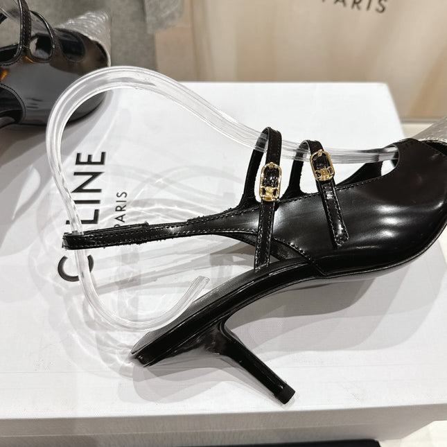JUDY DOUBLE STRAP MARY JANE SLINGBACK 65MM IN BLACK SHINY CALFSKIN AND SILVER SNAKE EMBOSSED LEATHER