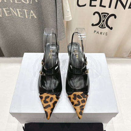 JUDY DOUBLE STRAP MARY JANE SLINGBACK 65MM IN BLACK PATENT CALFSKIN AND LEOPARD PRINTED HAIRY CALFSKIN