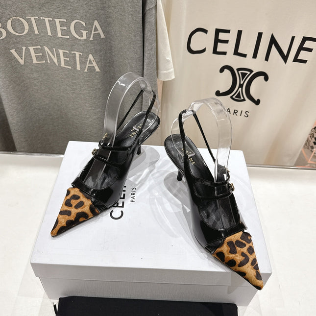 JUDY DOUBLE STRAP MARY JANE SLINGBACK 65MM IN BLACK PATENT CALFSKIN AND LEOPARD PRINTED HAIRY CALFSKIN