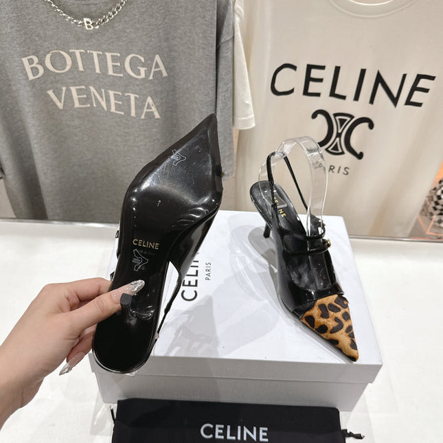 JUDY DOUBLE STRAP MARY JANE SLINGBACK 65MM IN BLACK PATENT CALFSKIN AND LEOPARD PRINTED HAIRY CALFSKIN