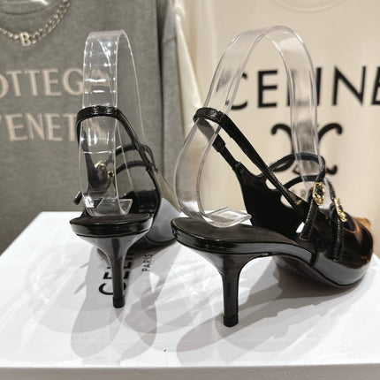 JUDY DOUBLE STRAP MARY JANE SLINGBACK 65MM IN BLACK PATENT CALFSKIN AND LEOPARD PRINTED HAIRY CALFSKIN