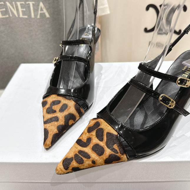 JUDY DOUBLE STRAP MARY JANE SLINGBACK 65MM IN BLACK PATENT CALFSKIN AND LEOPARD PRINTED HAIRY CALFSKIN
