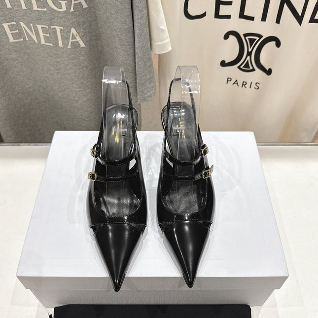 JUDY DOUBLE STRAP MARY JANE SLINGBACK 65MM IN BLACK SMOOTH AND PATENT CALFSKIN