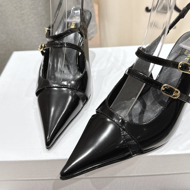JUDY DOUBLE STRAP MARY JANE SLINGBACK 65MM IN BLACK SMOOTH AND PATENT CALFSKIN