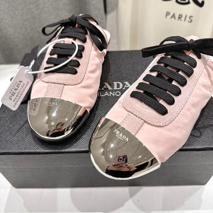 PRADA 25S MULES IN LIGHT PINK WITH METAL TOECAP