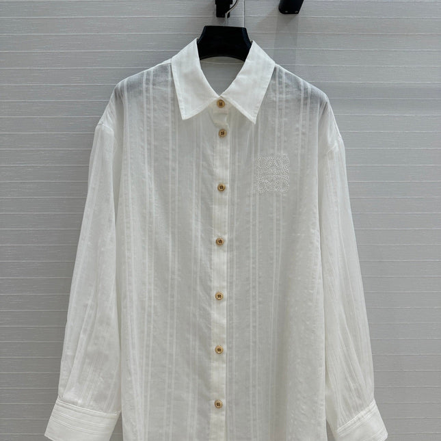 Loewe Hollow Logo Embroidered Striped Shirt White Cotton