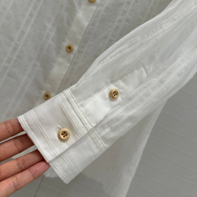 Loewe Hollow Logo Embroidered Striped Shirt White Cotton