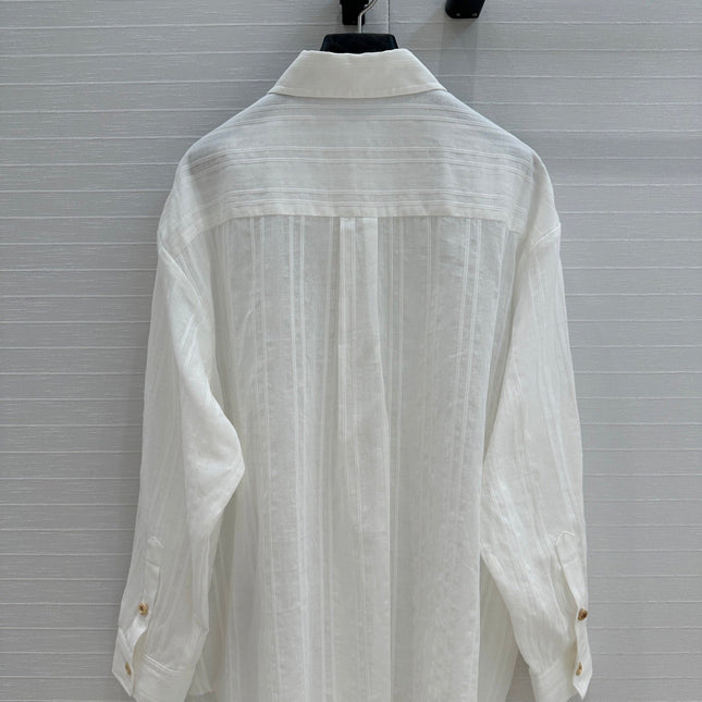 Loewe Hollow Logo Embroidered Striped Shirt White Cotton