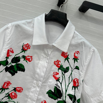 Loewe Rose Print Short-sleeved Shirt White Cotton