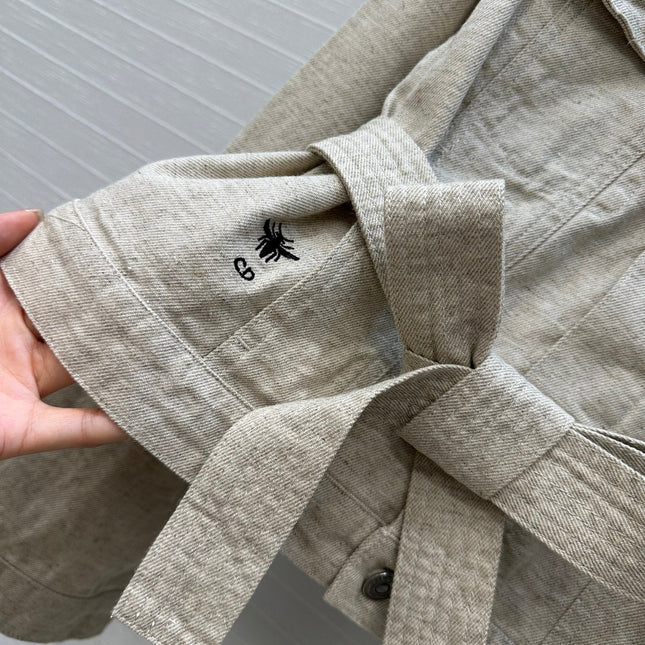 DIOR LIGHT BEIGE SHORT TRENCH COAT WITH NATURAL WAIST TIE